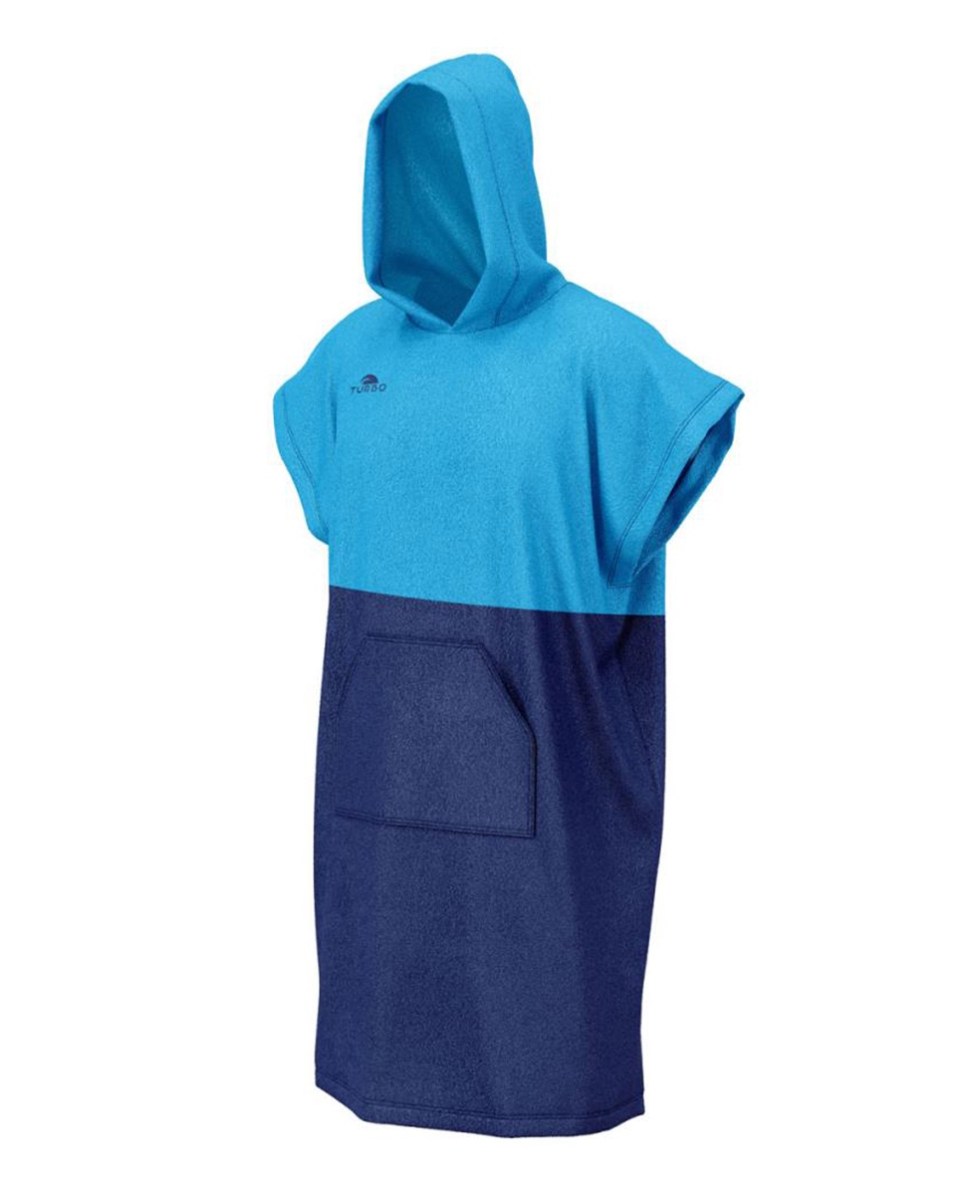 TURBO - PONCHO 100% COTONE BICOLOR - 91747/0524 - TURQUOISE/NAVY