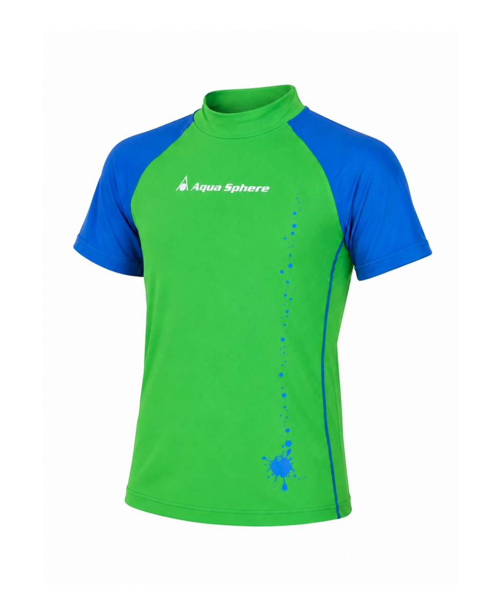 AQUASPHERE - T-SHIRT UNISEX JUNIOR RASHGUARD SHORT SLEEVES - GREEN/BLUE