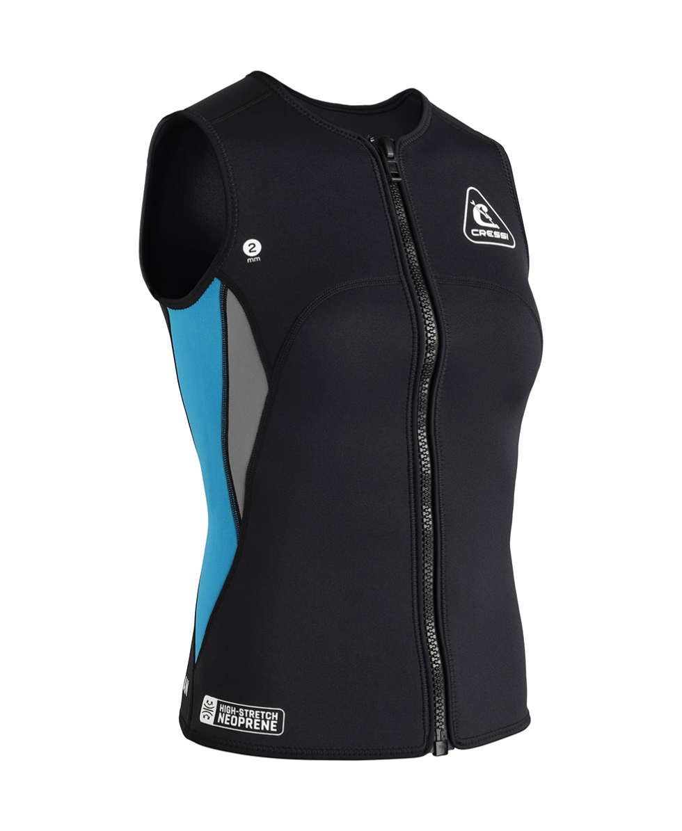 CRESSI - GILET TERMICO CON ZIP DONNA - GUARDIAN WOMAN NEOPRENE VEST - 2mm - BLACK/AQUAMARINE