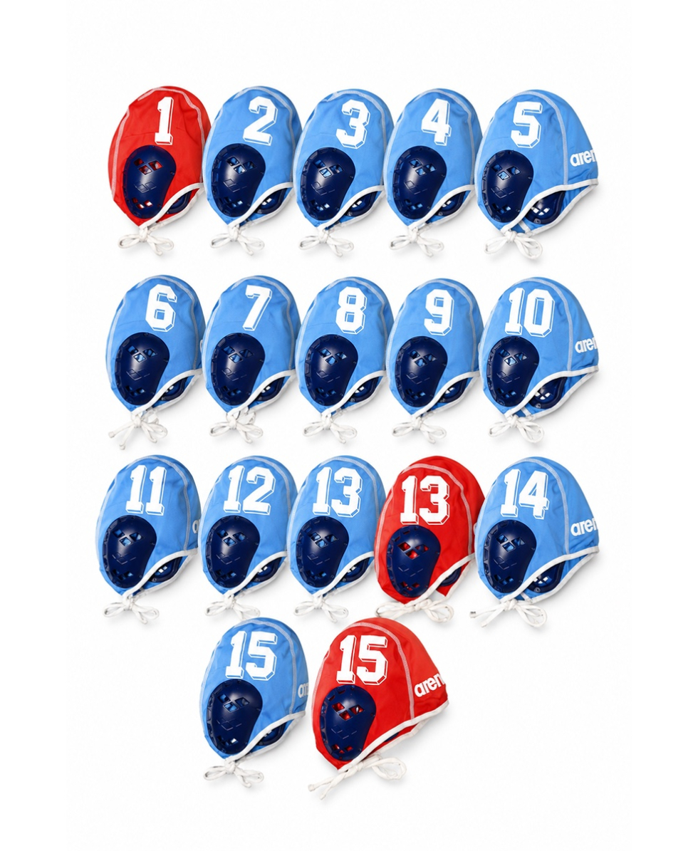 ARENA - KIT CALOTTINE PALLANUOTO - BOX COMPLETO DA 17 - (14 BLU/3 ROSSE)