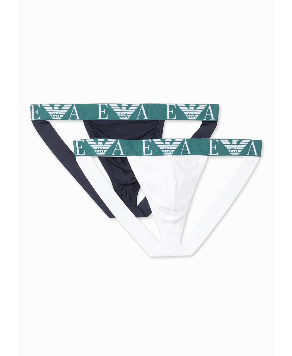 EMPORIO ARMANI - 2-PACK JOCKSTRAP - 111932 3R715 10410 - WHITE/MARINE