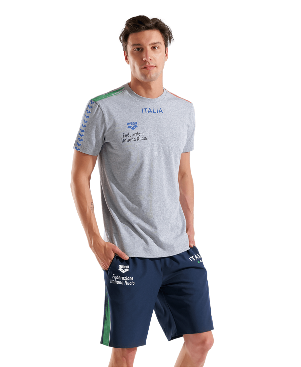 ARENA - UNISEX ITALIA T-SHIRT TEAM STRIPE - 010958550 - MEDIUM GREY MELANGE ITALIA