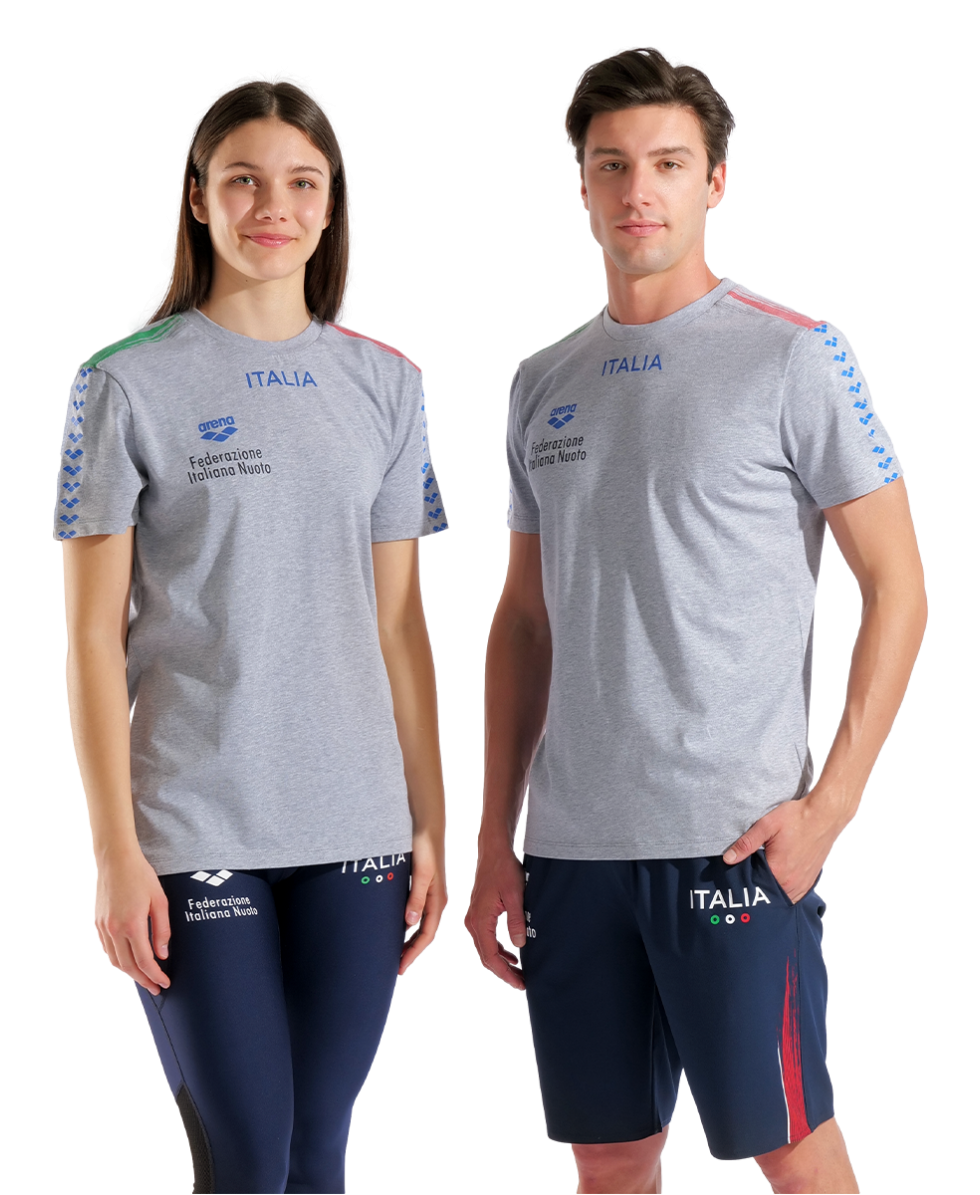 ARENA - UNISEX ITALIA T-SHIRT TEAM STRIPE - 010958550 - MEDIUM GREY MELANGE ITALIA